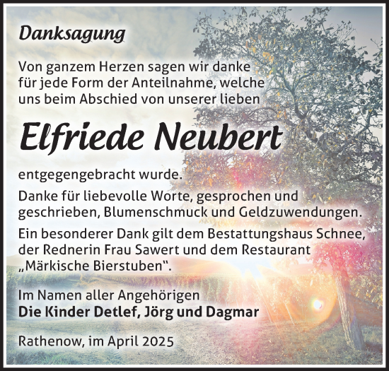 Traueranzeige von Elfriede Neubert von Märkische Oderzeitung