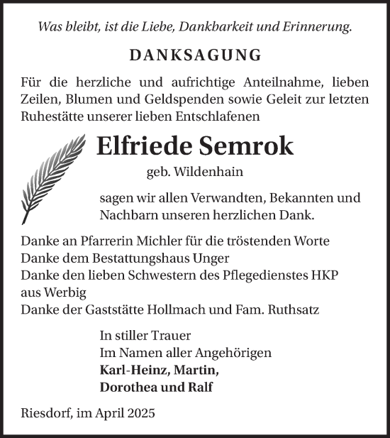 Traueranzeige von Elfriede Semrok von Märkische Oderzeitung