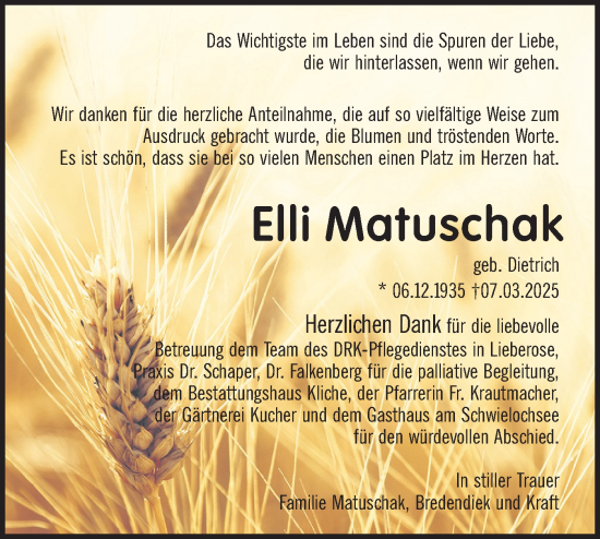 Traueranzeige von Elli Matuschak von Märkische Oderzeitung