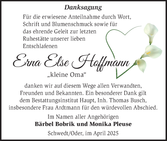 Traueranzeige von Erna Else Hoffmann von Märkische Oderzeitung