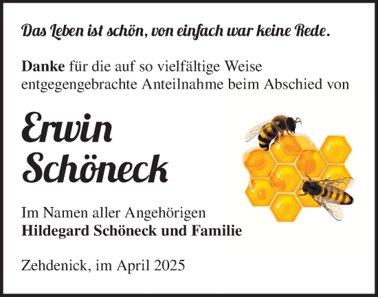 Traueranzeige von Erwin Schöneck von Märkische Oderzeitung