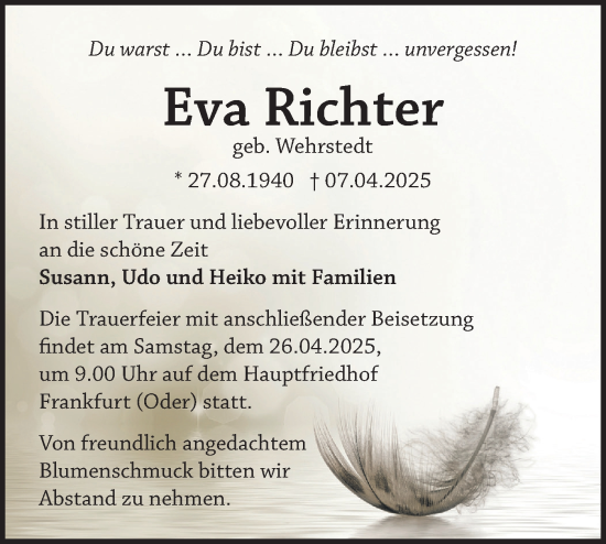 Traueranzeige von Eva Richter von Märkische Oderzeitung