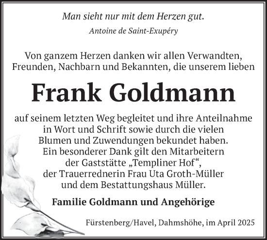 Traueranzeige von Frank Goldmann von Märkische Oderzeitung