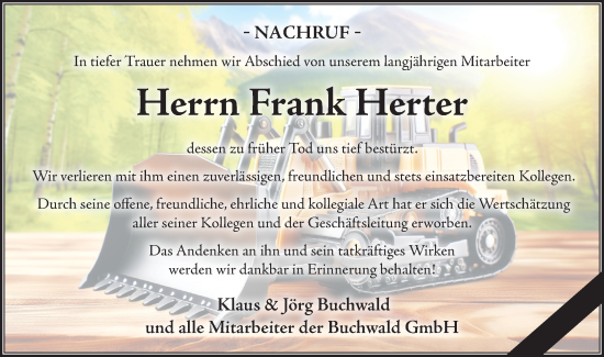 Traueranzeige von Frank Herter von Märkische Oderzeitung