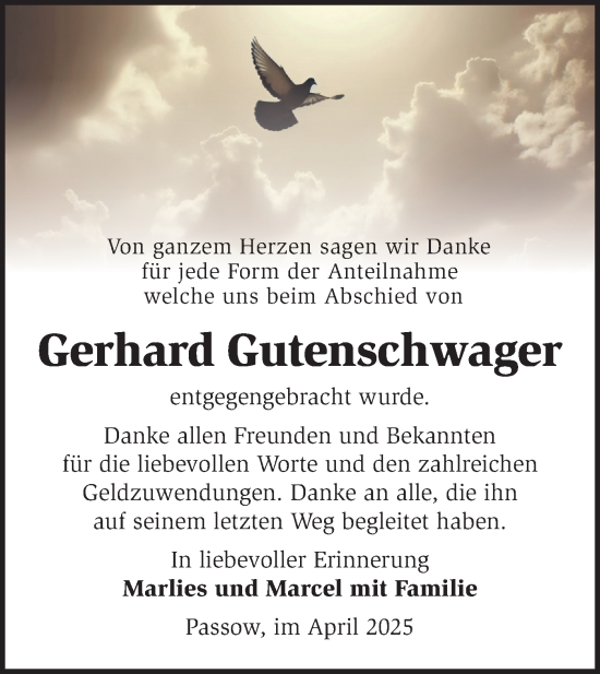 Traueranzeige von Gerhard Gutenschwager von Märkische Oderzeitung