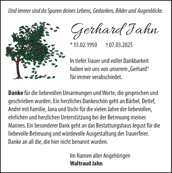 Traueranzeige von Gerhard Jahn von Märkische Oderzeitung