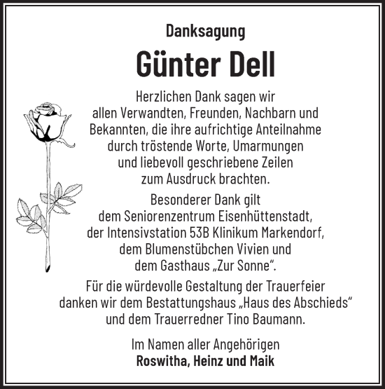 Traueranzeige von Günter Dell von Märkische Oderzeitung