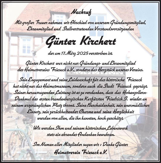 Traueranzeige von Günter Kirchert von Märkische Oderzeitung