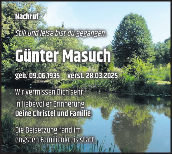 Traueranzeige von Günter Masuch von Märkische Oderzeitung