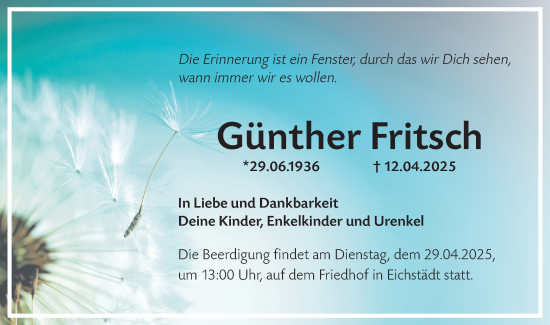 Traueranzeige von Günther Fritsch von Märkische Oderzeitung