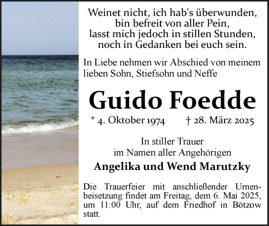 Traueranzeige von Guido Foedde von Märkische Oderzeitung