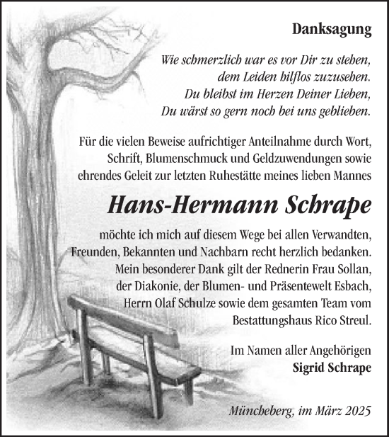 Traueranzeige von Hans-Hermann Schrape von Märkische Oderzeitung