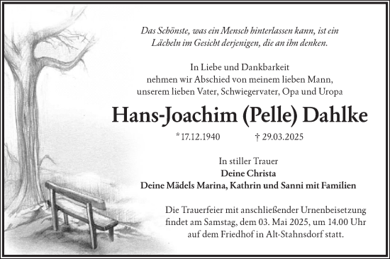 Traueranzeige von Hans-Joachim Dahlke von Märkische Oderzeitung