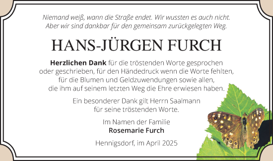 Traueranzeige von Hans-Jürgen Furch von Märkische Oderzeitung