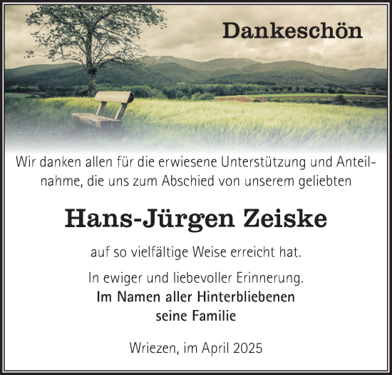 Traueranzeige von Hans-Jürgen Zeiske von Märkische Oderzeitung