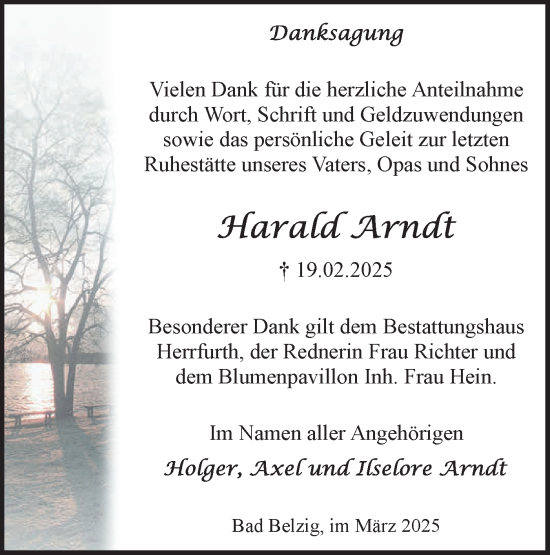 Traueranzeige von Harald Arndt von Märkische Oderzeitung
