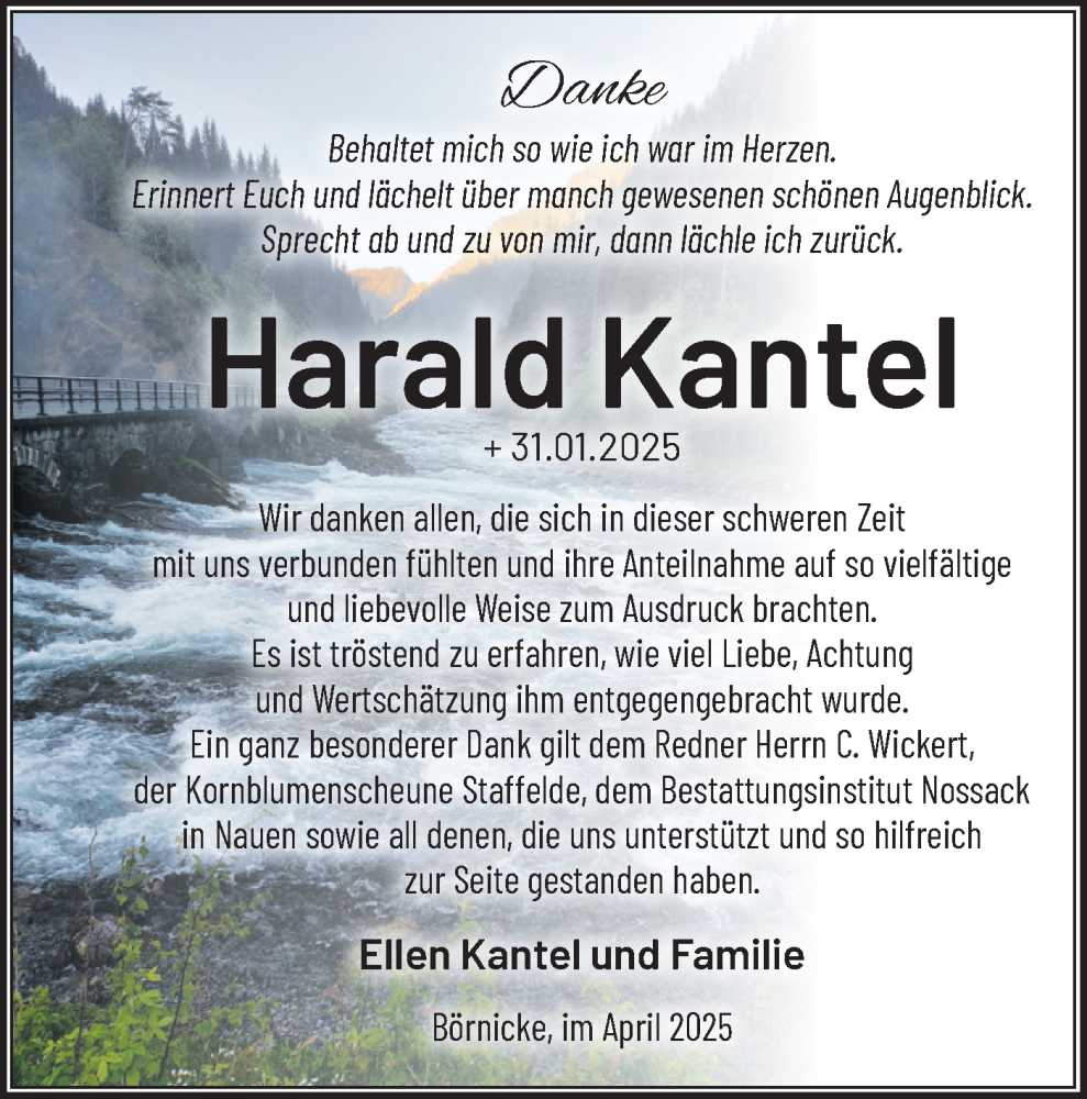  Traueranzeige für Harald Kantel vom 05.04.2025 aus Märkische Oderzeitung