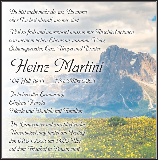 Traueranzeige von Heinz Martini von Märkische Oderzeitung