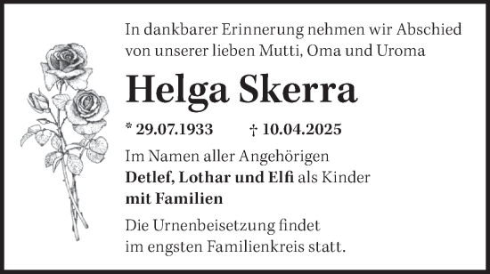 Traueranzeige von Helga Skerra von Märkische Oderzeitung