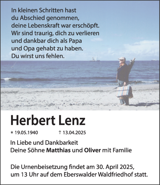 Traueranzeige von Herbert Lenz von Märkische Oderzeitung