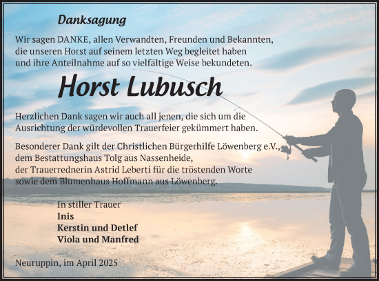 Traueranzeige von Horst Lubusch von Märkische Oderzeitung