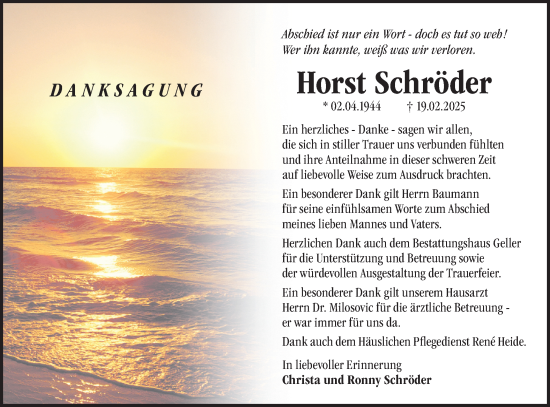 Traueranzeige von Horst Schröder von Märkische Oderzeitung