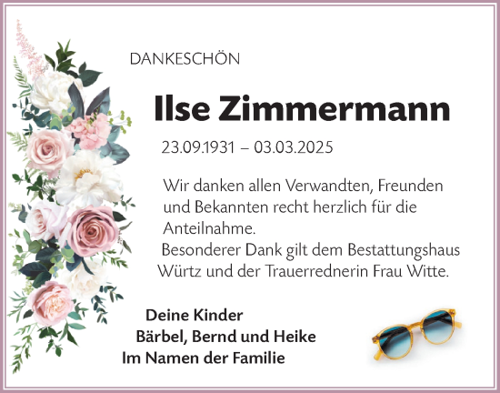 Traueranzeige von Ilse Zimmermann von Märkische Oderzeitung