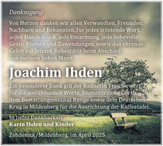 Traueranzeige von Joachim Ihden von Märkische Oderzeitung