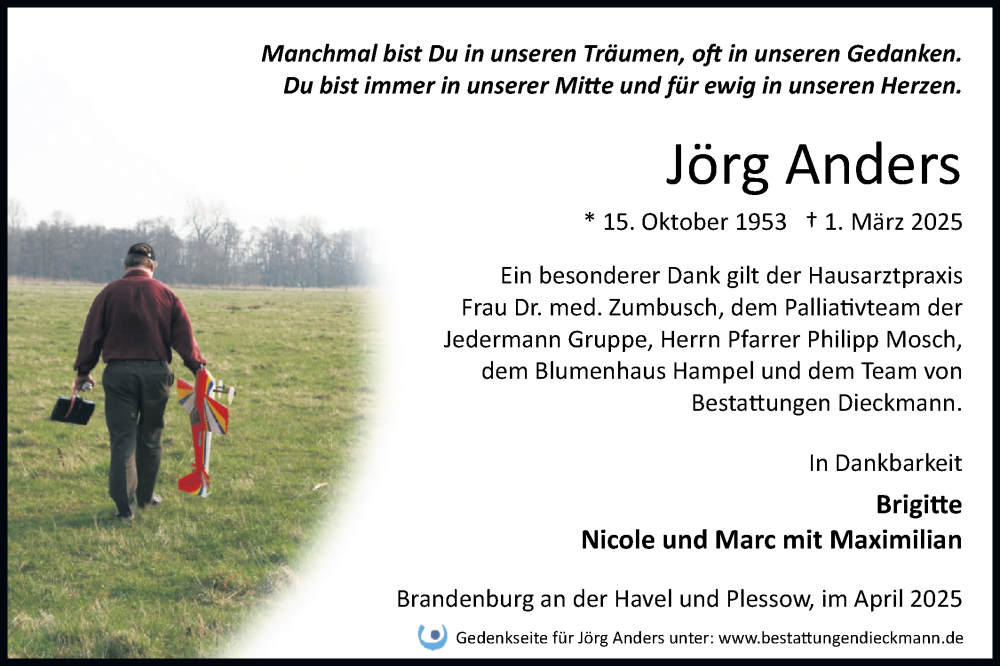  Traueranzeige für Jörg Anders vom 05.04.2025 aus Märkische Oderzeitung