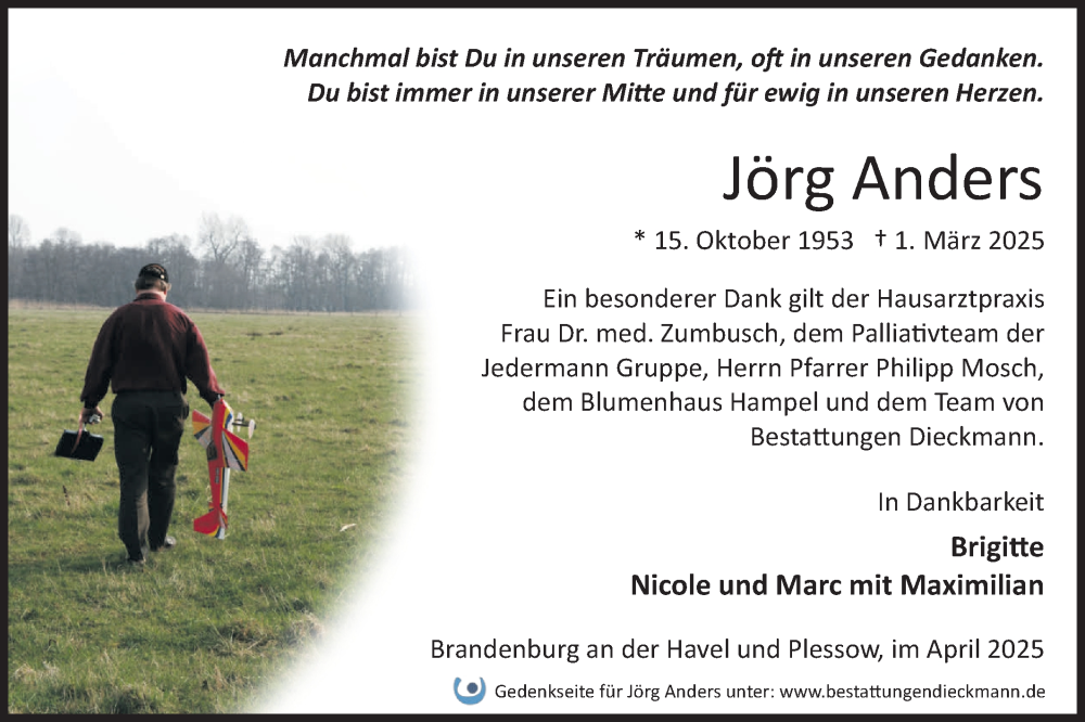  Traueranzeige für Jörg Anders vom 05.04.2025 aus Märkische Oderzeitung