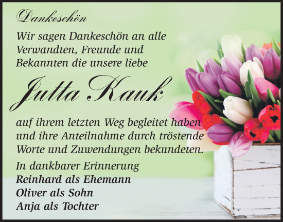 Traueranzeige von Jutta Kauk von Märkische Oderzeitung
