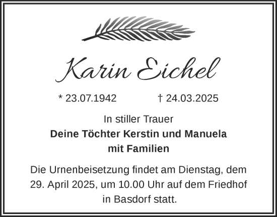 Traueranzeige von Karin Eichel von Märkische Oderzeitung