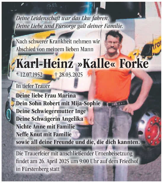 Traueranzeige von Karl-Heinz Forke von Märkische Oderzeitung