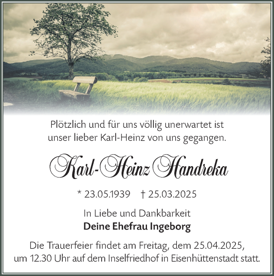 Traueranzeige von Karl-Heinz Handreka von Märkische Oderzeitung