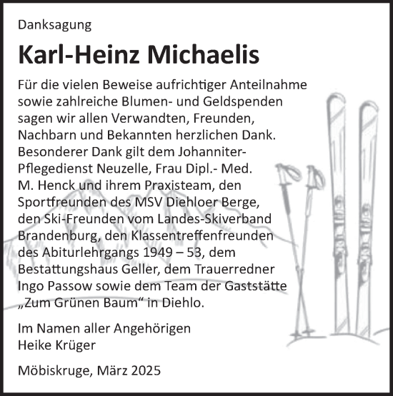Traueranzeige von Karl-Heinz Michaelis von Märkische Oderzeitung