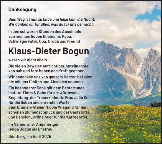 Traueranzeige von Klaus-Dieter Bogun von Märkische Oderzeitung