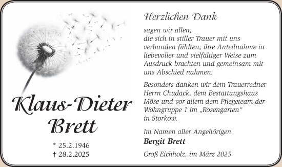 Traueranzeige von Klaus-Dieter Brett von Märkische Oderzeitung