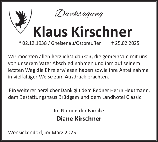 Traueranzeige von Klaus Kirschner von Märkische Oderzeitung