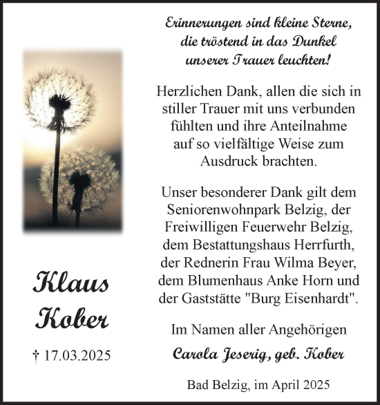 Traueranzeige von Klaus Kober von Märkische Oderzeitung