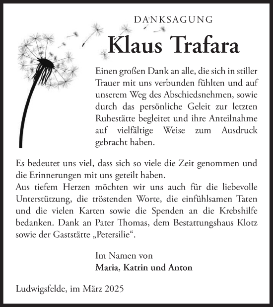 Traueranzeige von Klaus Trafara von Märkische Oderzeitung