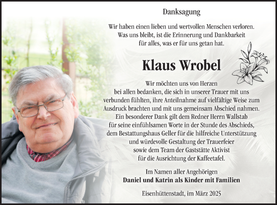 Traueranzeige von Klaus Wrobel von Märkische Oderzeitung