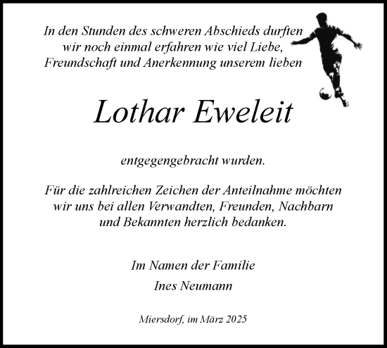 Traueranzeige von Lothar Eweleit von Märkische Oderzeitung