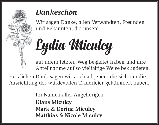Traueranzeige von Lydia Miculcy von Märkische Oderzeitung