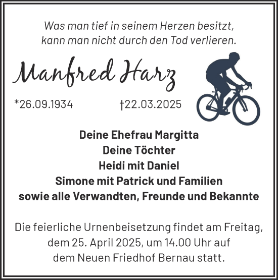 Traueranzeige von Manfred Harz von Märkische Oderzeitung