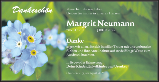 Traueranzeige von Margrit Neumann von Märkische Oderzeitung