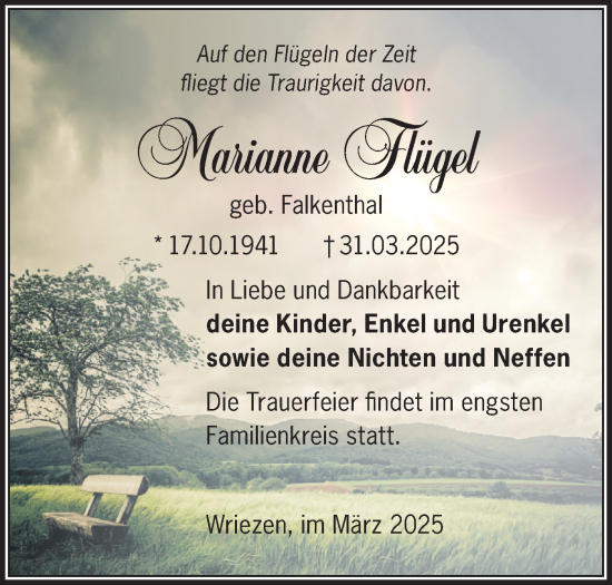 Traueranzeige von Marianne Flügel von Märkische Oderzeitung