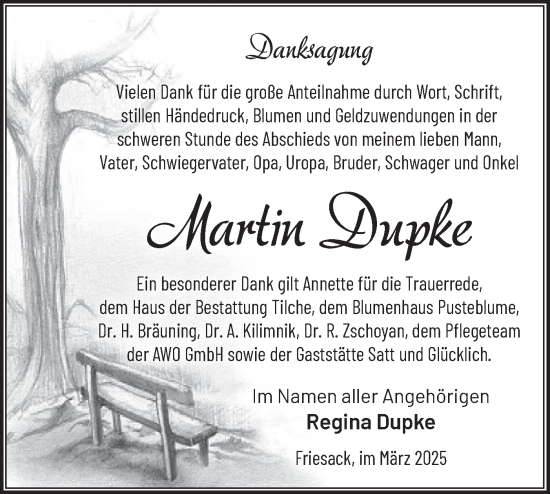 Traueranzeige von Martin Dupke von Märkische Oderzeitung