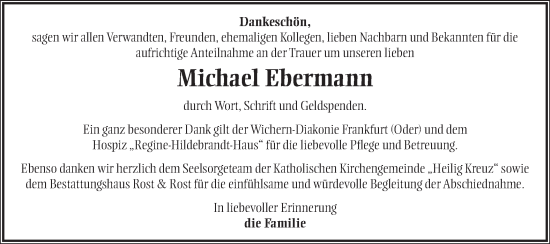 Traueranzeige von Michael Ebermann von Märkische Oderzeitung
