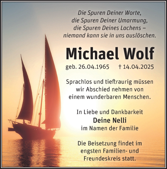 Traueranzeige von Michael Wolf von Märkische Oderzeitung