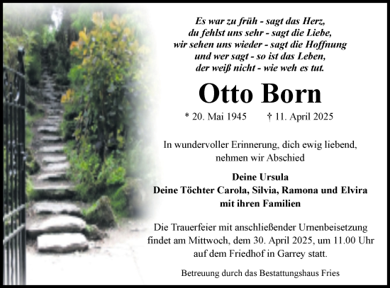 Traueranzeige von Otto Born von Märkische Oderzeitung